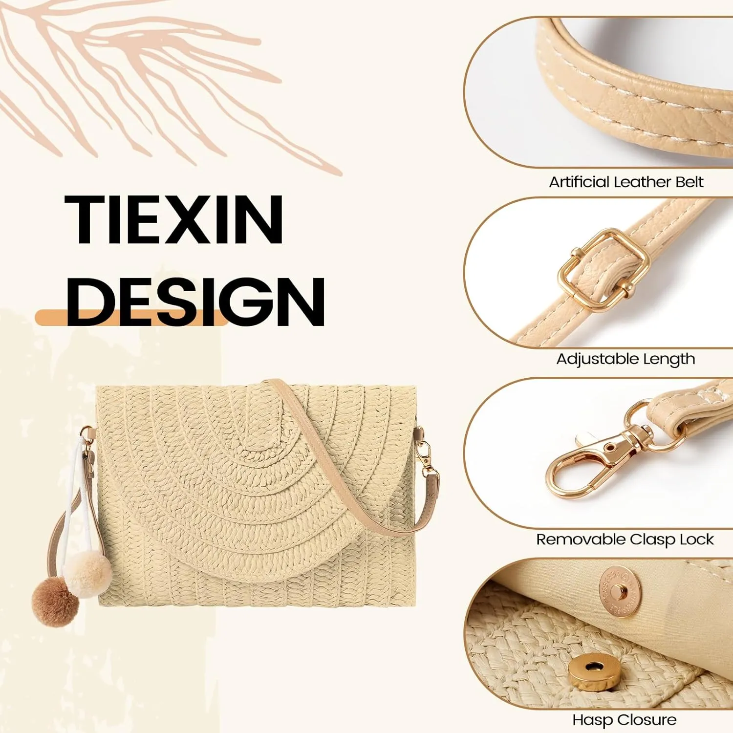 LEVOTIER Woven Straw Crossbody Bags for Women - Handmade Casual Beach Purse
