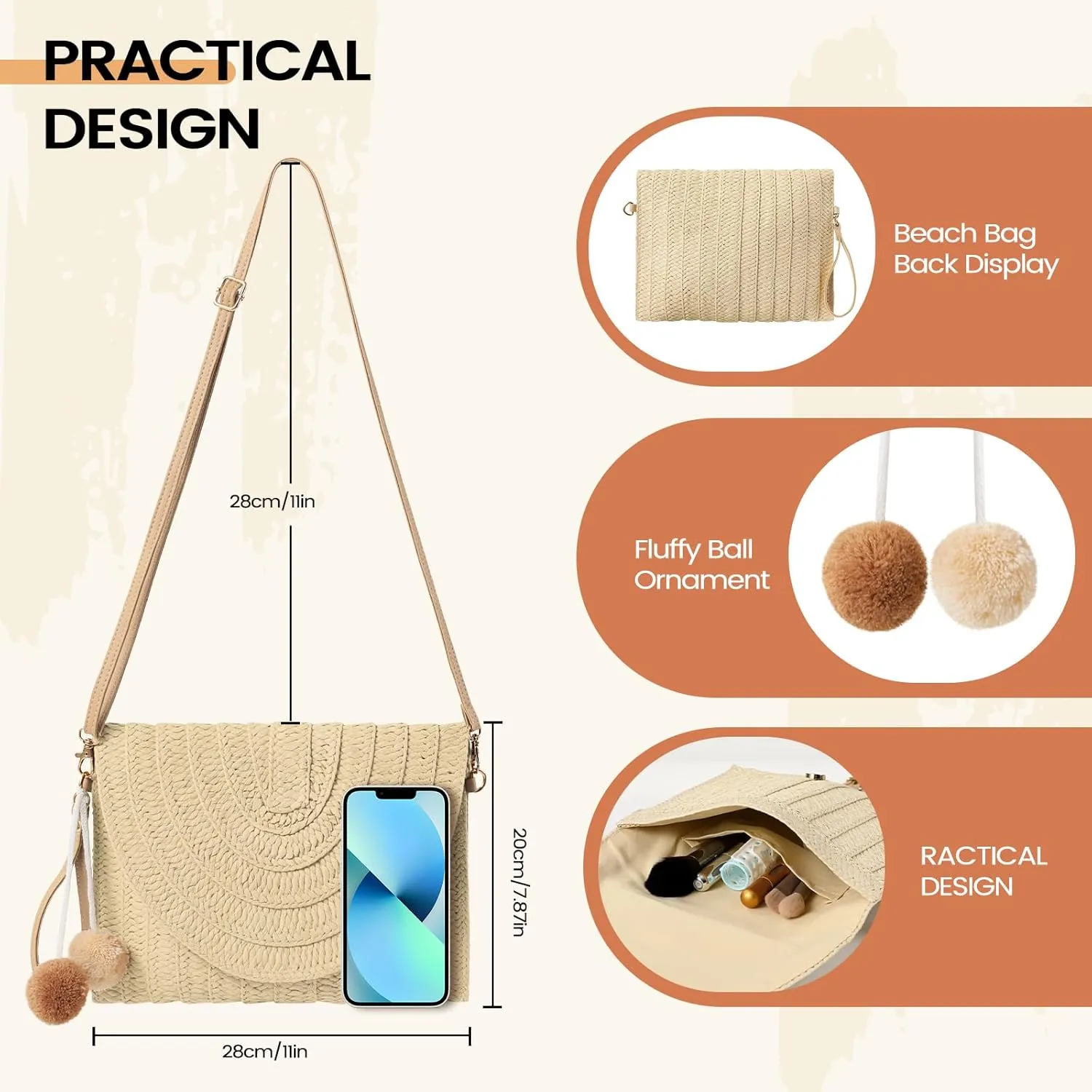 LEVOTIER Woven Straw Crossbody Bags for Women - Handmade Casual Beach Purse