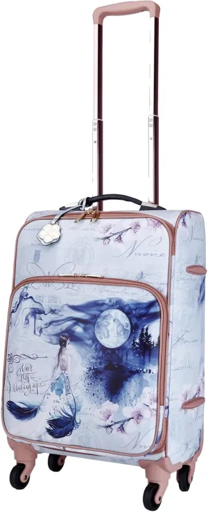 Lightweight Spinner Carry-On Luggage - Dreamy Moonlight Design, 360 Spinner Wheels, Multi-Pockets for Organized Packing (Blue)