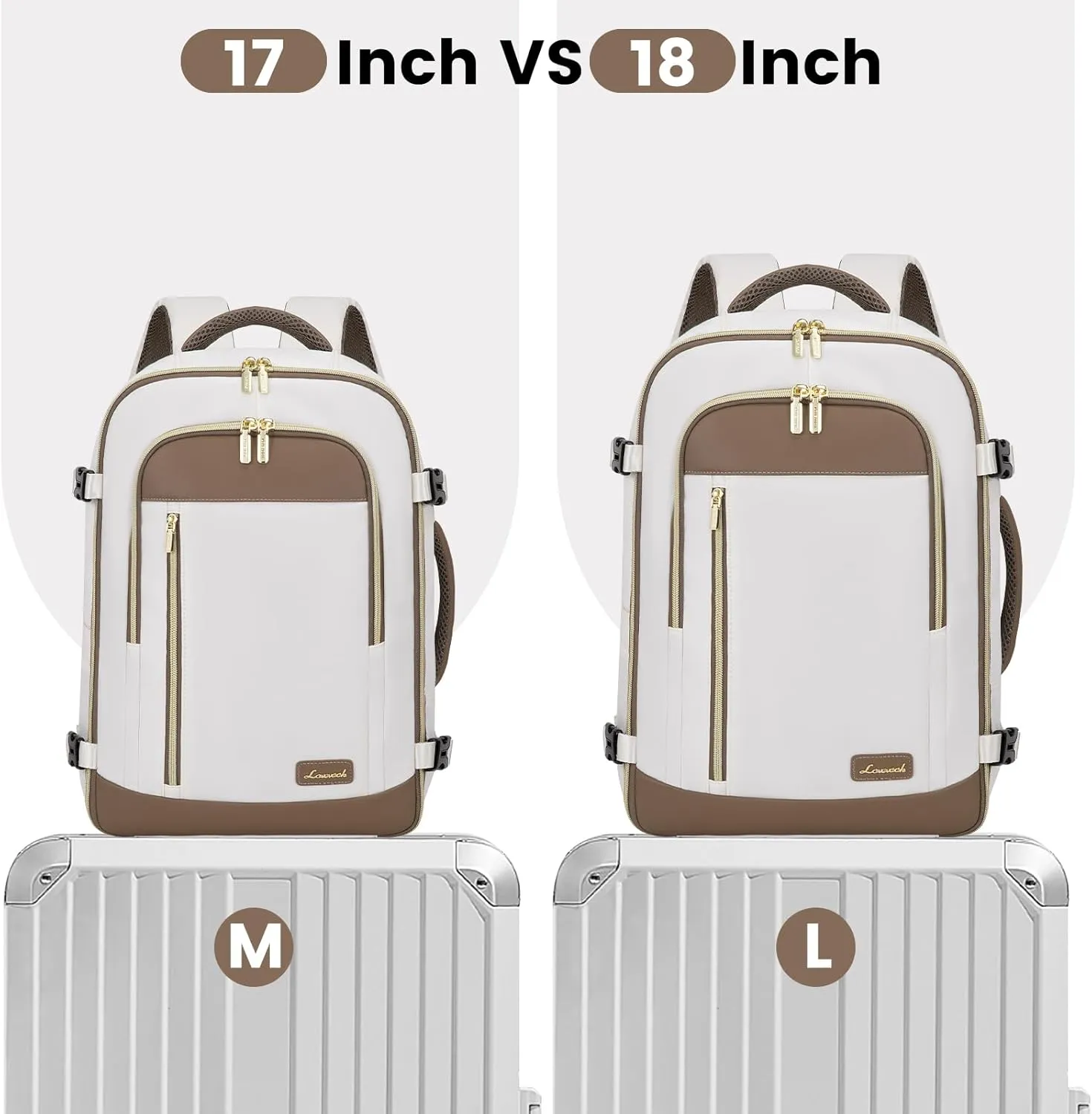 LOVEVOOK Travel Backpack for Women & Men, 45L Carry On Backpack, Personal Item Bag with 3 Packing Cubes, Business Weekender Overnight Luggage Daypack, Fits 18 Inch Laptop, Beige Grey