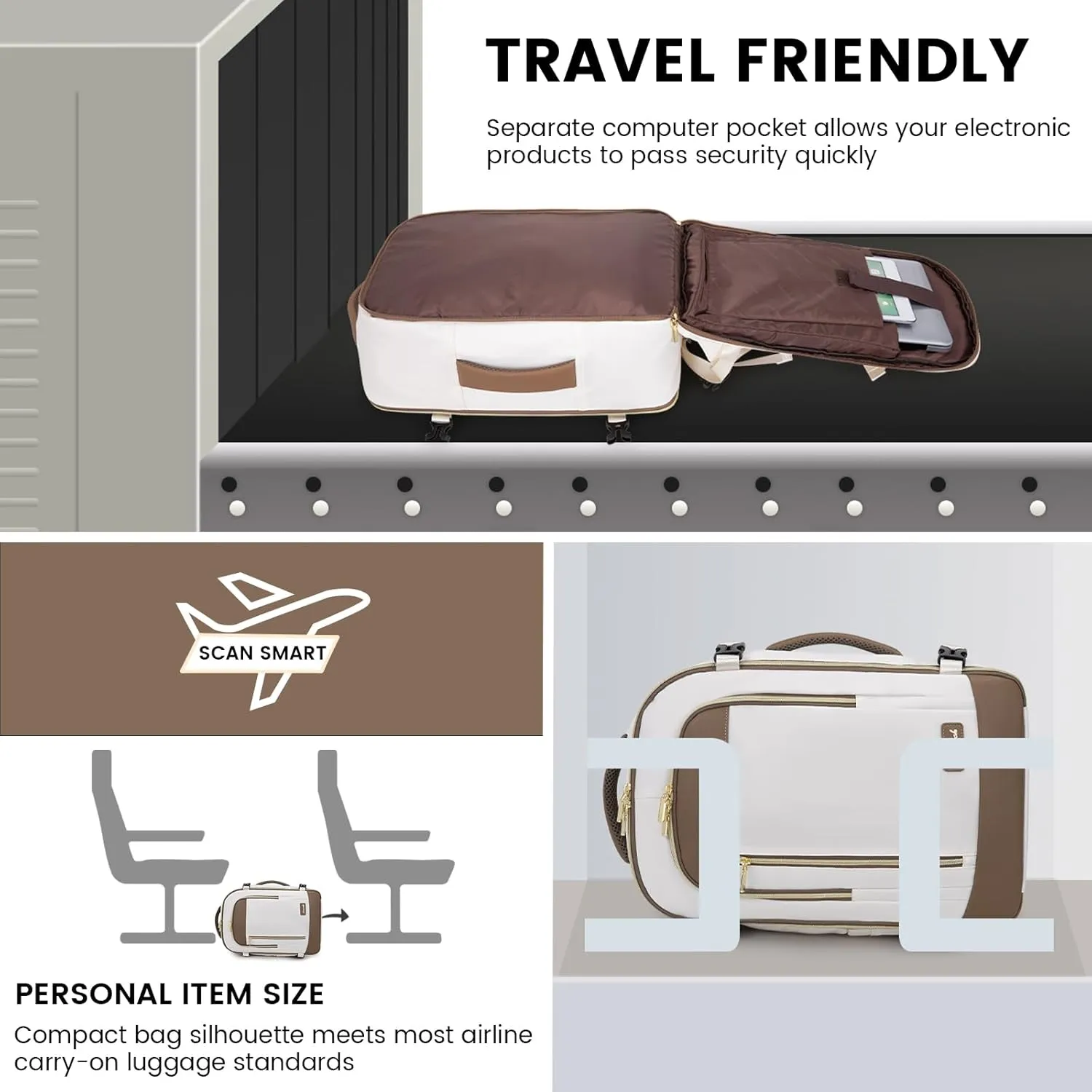 LOVEVOOK Travel Backpack for Women & Men, 45L Carry On Backpack, Personal Item Bag with 3 Packing Cubes, Business Weekender Overnight Luggage Daypack, Fits 18 Inch Laptop, Beige Grey