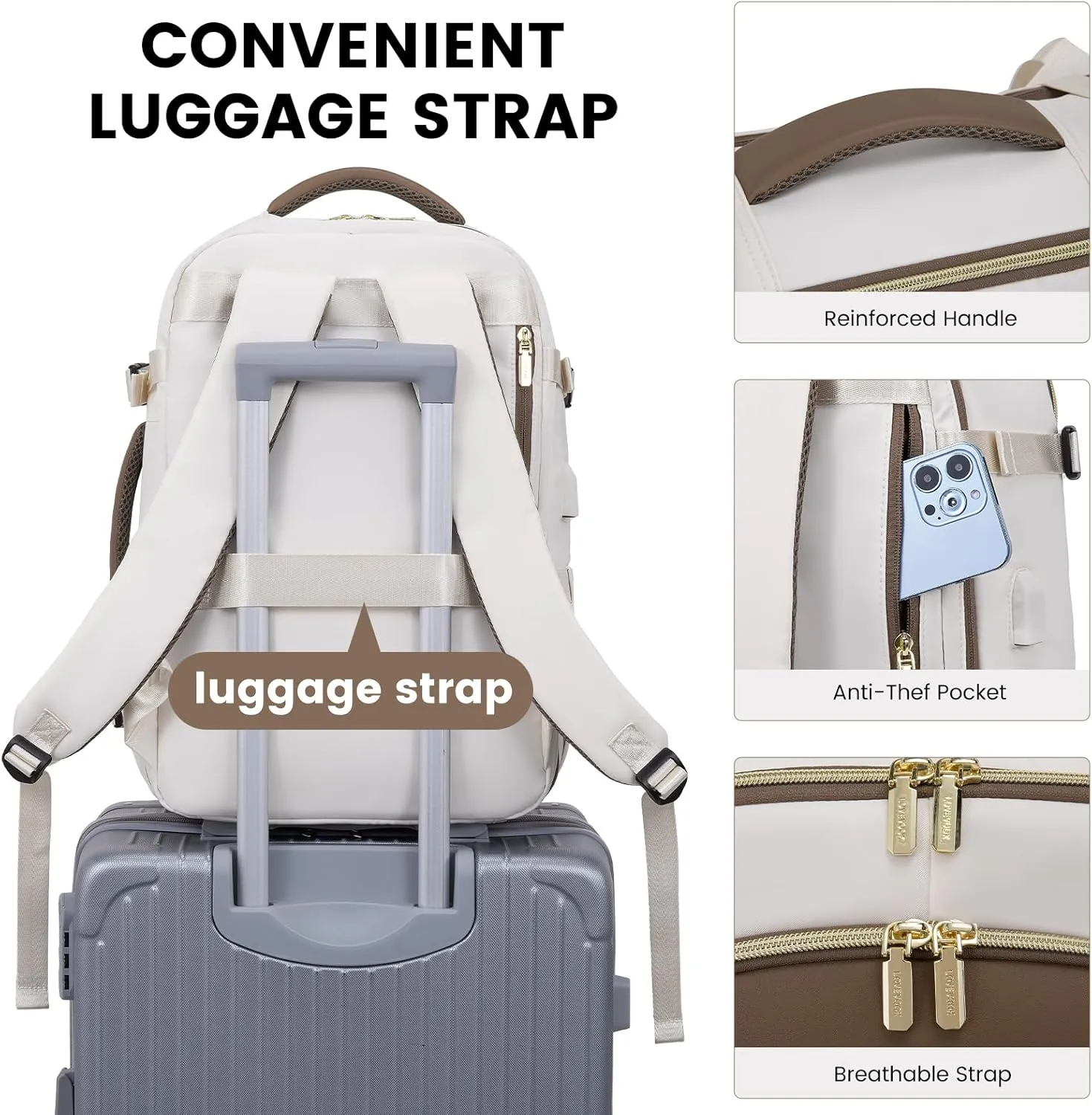 LOVEVOOK Travel Backpack for Women & Men, 45L Carry On Backpack, Personal Item Bag with 3 Packing Cubes, Business Weekender Overnight Luggage Daypack, Fits 18 Inch Laptop, Beige Grey