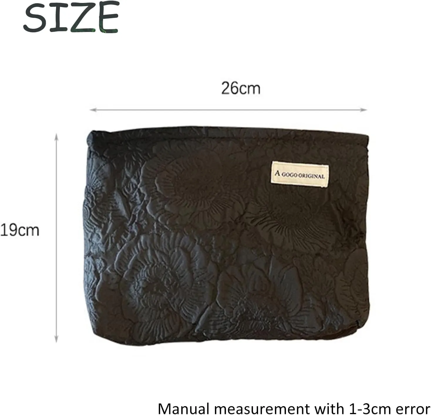 Makeup Bag Cosmetic Travel Bag Small - Portable Aesthetic Makeup Pouch Organizer Floral Zipper Canvas Make Up Bags Large Toiletry Purse for Traveling Women Girls, Embossed Black