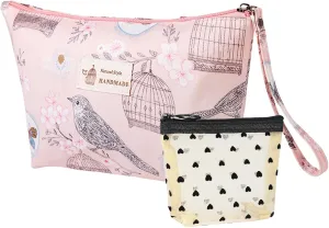 Makeup Bag for Purse Cosmetic Travel Bag: Portable Waterpoof Makeup Pouch Organizer Zipper Funny Bird Floral Make Up Bags Large Toiletry Purse for Women Girls Traveling, Pink