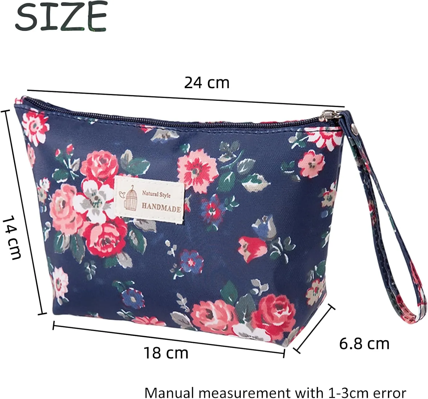 Makeup Bag for Purse Cosmetic Travel Bag: Portable Waterpoof Makeup Pouch Organizer Zipper Funny Floral Make Up Bags Large Toiletry Purse for Women Girls Traveling, Flower Navy