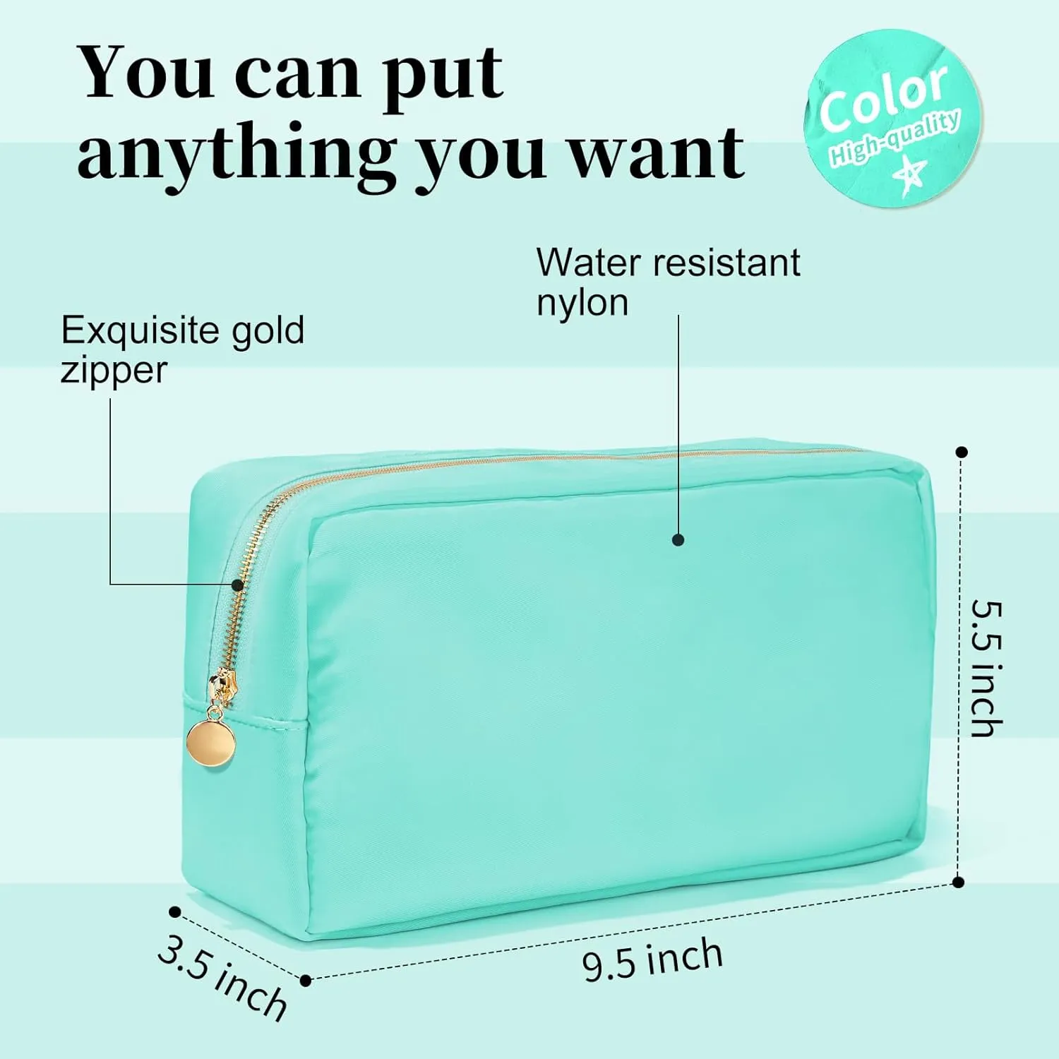 Makeup Bag Travel Bag Pouch, Blue Toiletry Bag Makeup Organizer Nylon Bag Cosmetic Preppy Bag Zipper Pouches Brides Bag