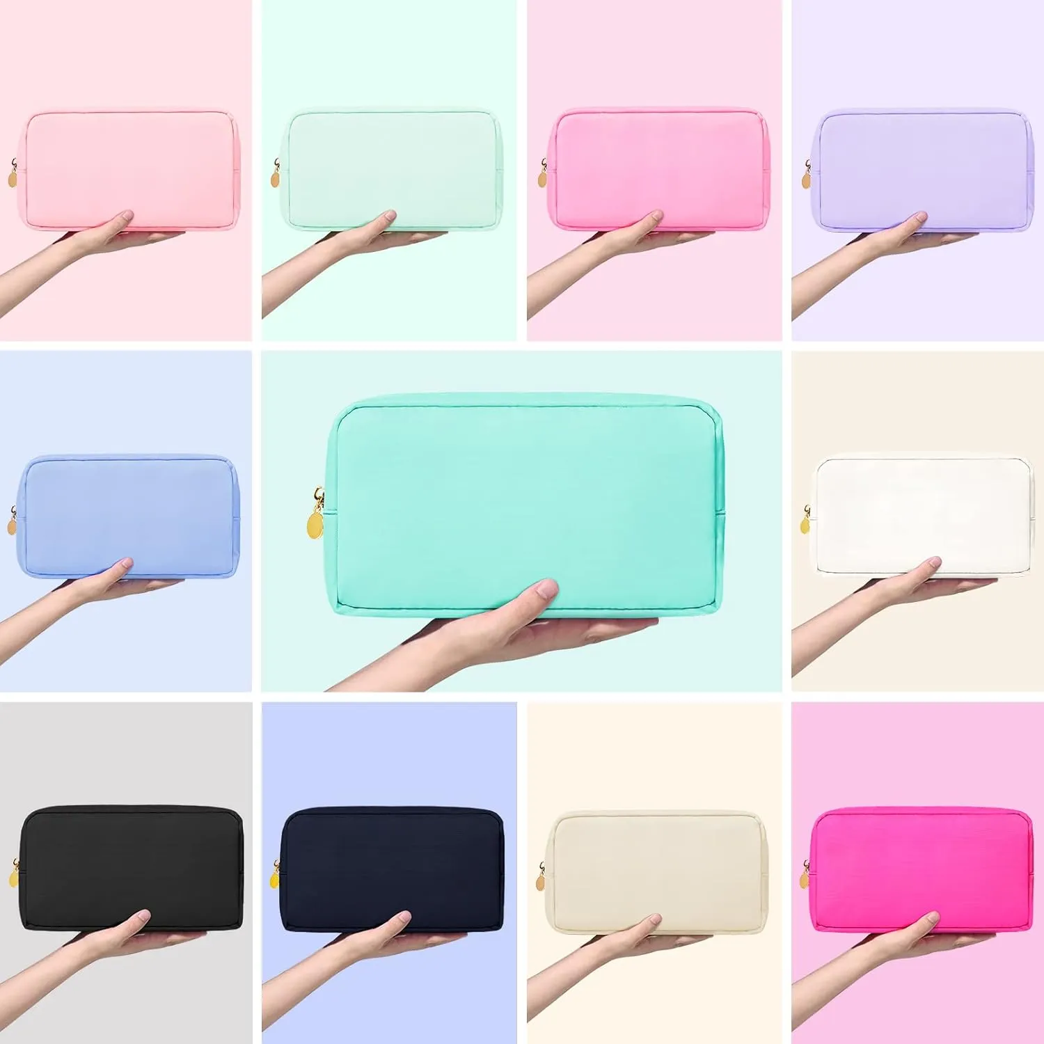 Makeup Bag Travel Bag Pouch, Blue Toiletry Bag Makeup Organizer Nylon Bag Cosmetic Preppy Bag Zipper Pouches Brides Bag