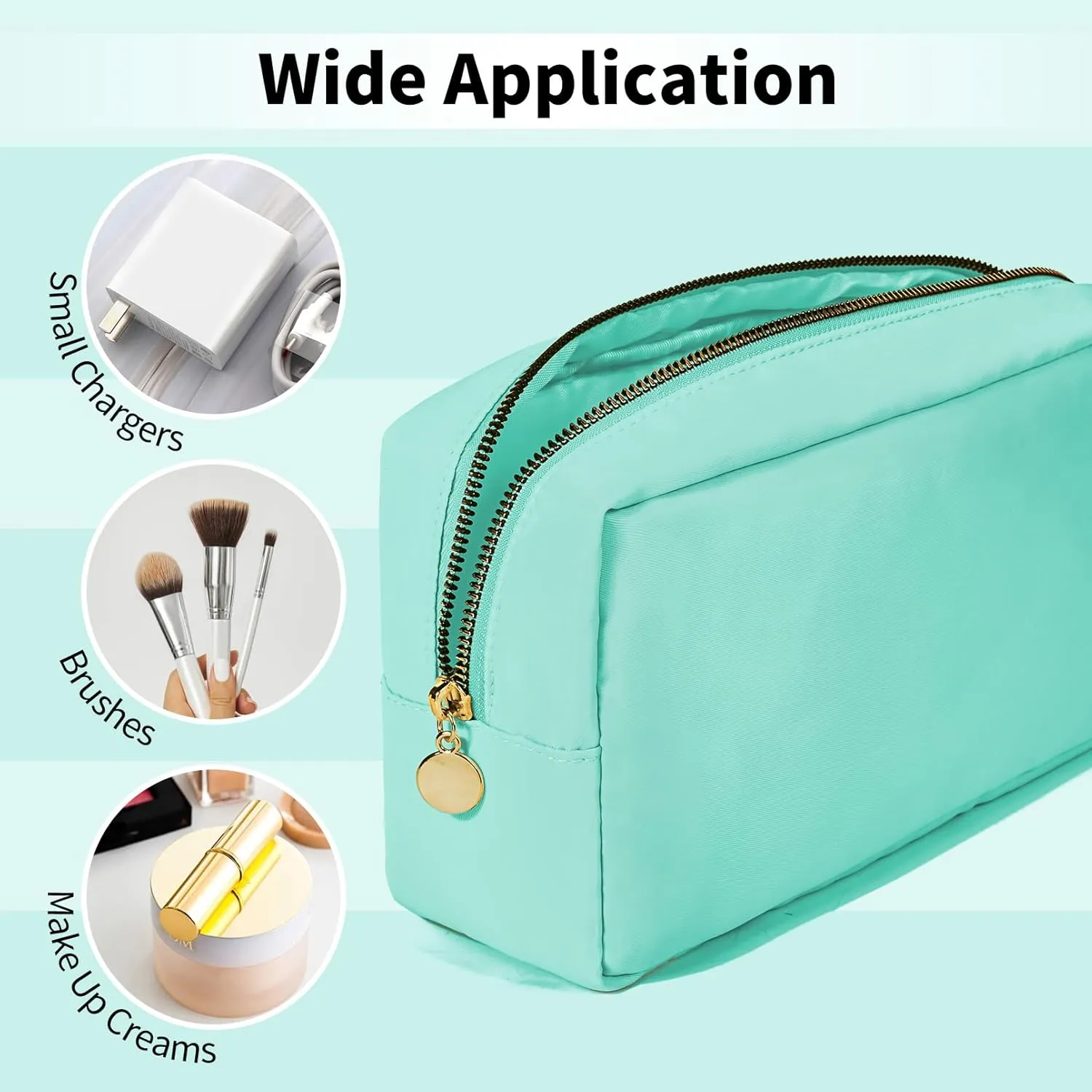 Makeup Bag Travel Bag Pouch, Blue Toiletry Bag Makeup Organizer Nylon Bag Cosmetic Preppy Bag Zipper Pouches Brides Bag