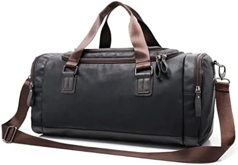 Men's Large PU Leather Sports Gym Bag Fitness Yoga Bag Luggage Handbag Travel Tote Bag (Black 49 * 22 * 25cm)
