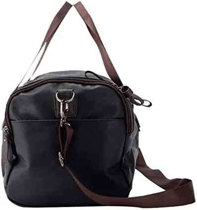 Men's Large PU Leather Sports Gym Bag Fitness Yoga Bag Luggage Handbag Travel Tote Bag (Black 49 * 22 * 25cm)