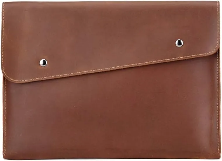 Mens leather Clutch Bag A4 File Pack Retro Envelope Handbag (Brown)