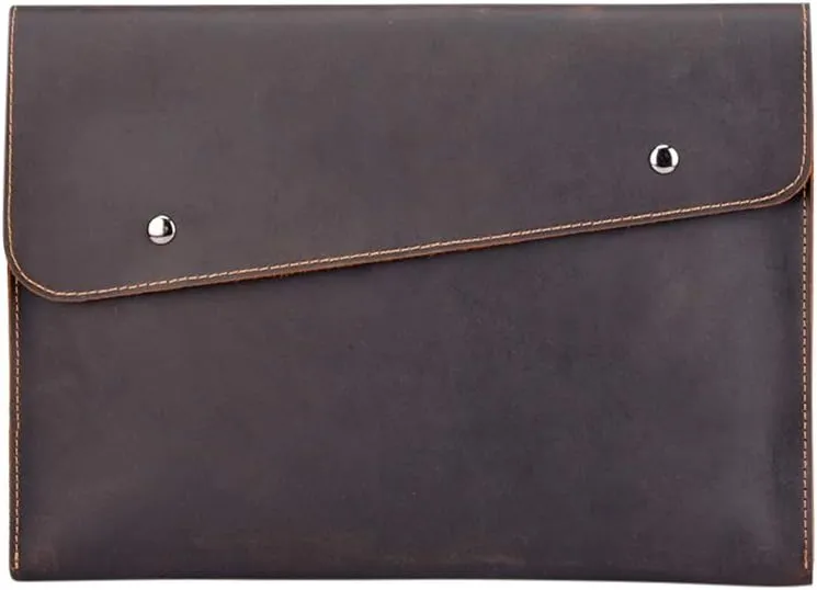 Mens leather Clutch Bag A4 File Pack Retro Envelope Handbag (Deep Coffee)