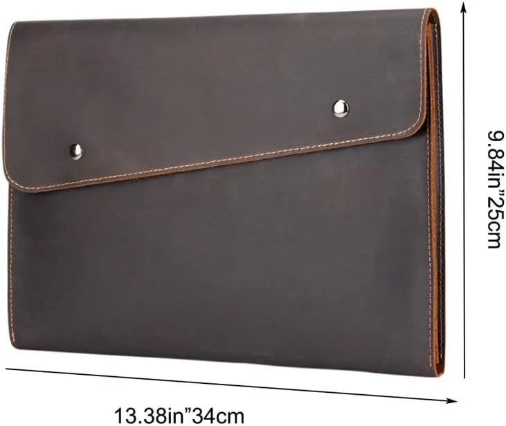 Mens leather Clutch Bag A4 File Pack Retro Envelope Handbag (Deep Coffee)