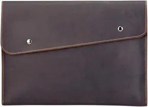 Mens leather Clutch Bag A4 File Pack Retro Envelope Handbag (Deep Coffee)