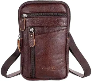 Men's Leather Handbag Bag Small Crossbody Shoulder Bags Phone Wallet Satchel Pocket Camping Casual Daypack-Brown