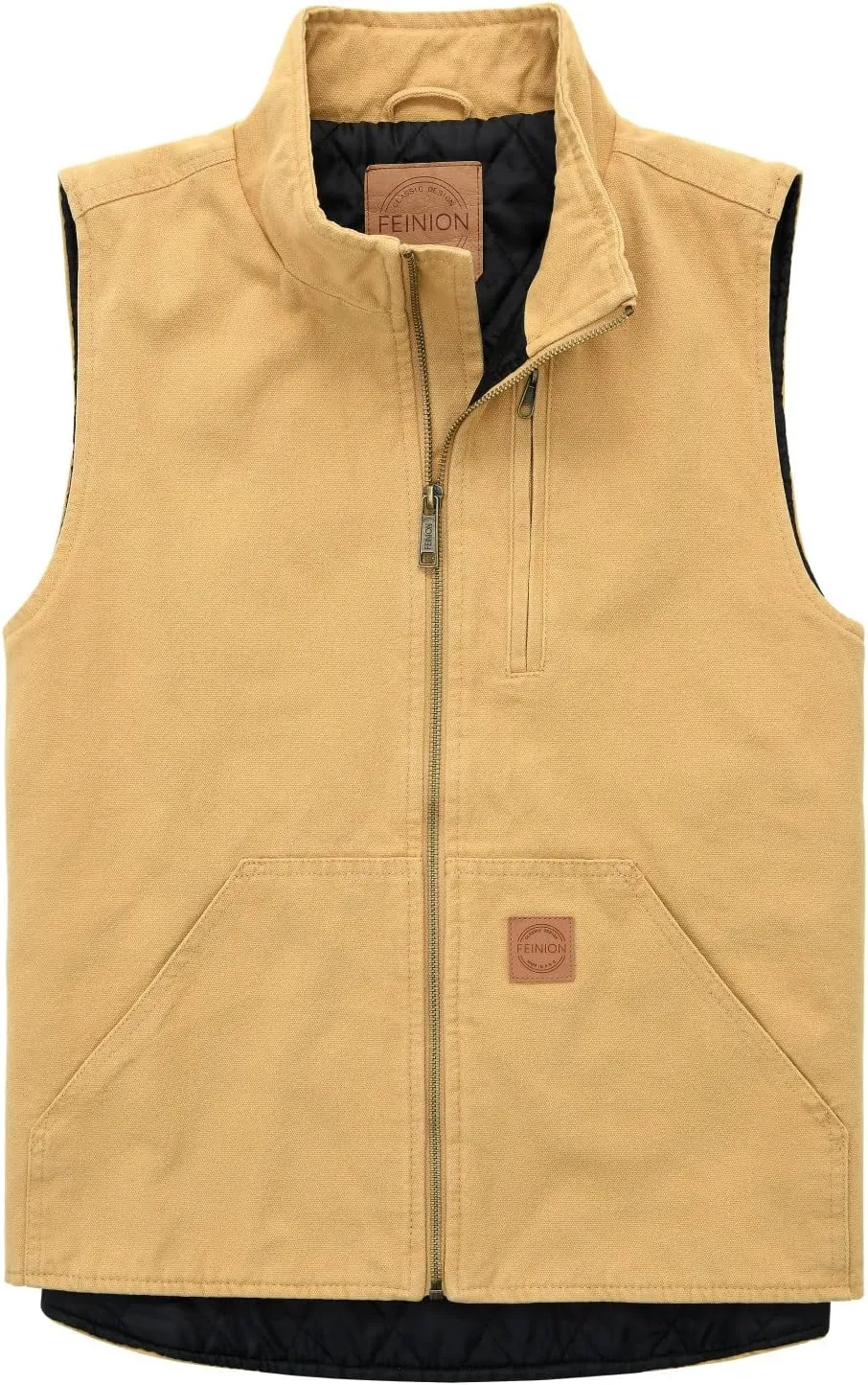 Men's Quilted Lined Zip-up Work Vest Washed Cotton Outwear Sleeveless Jacket