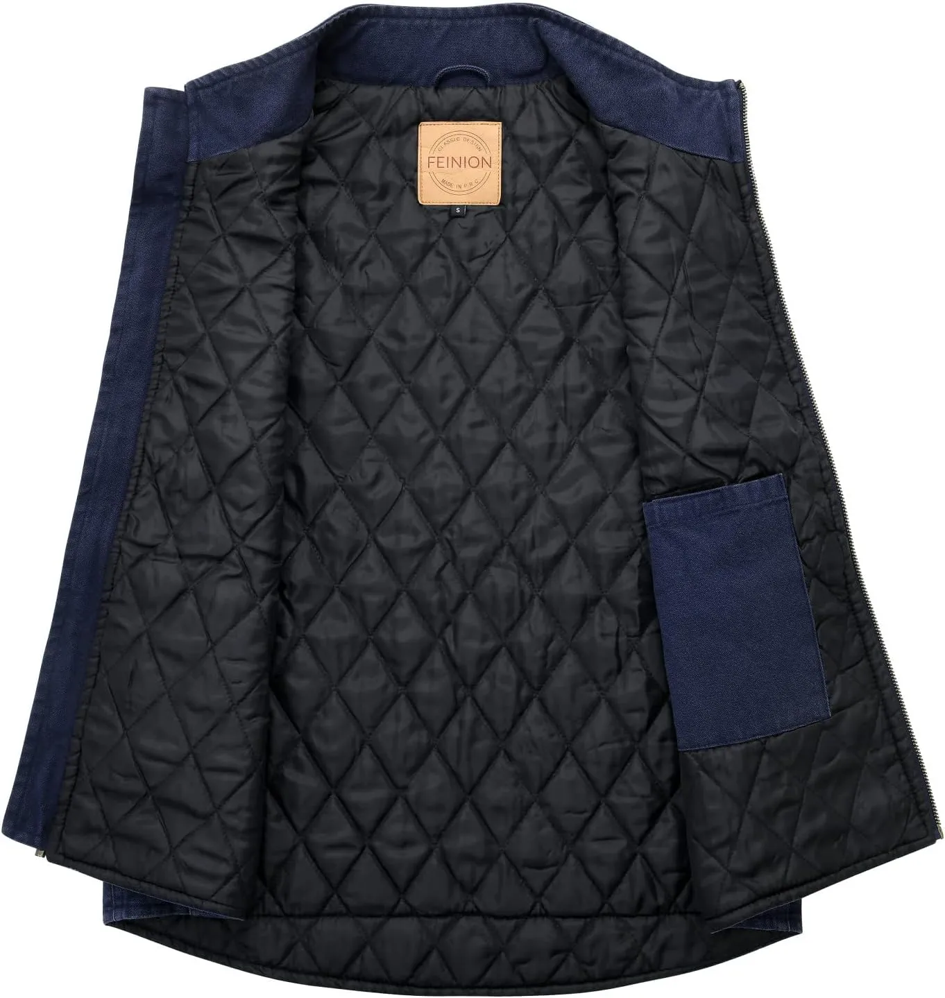 Men's Quilted Lined Zip-up Work Vest Washed Cotton Outwear Sleeveless Jacket