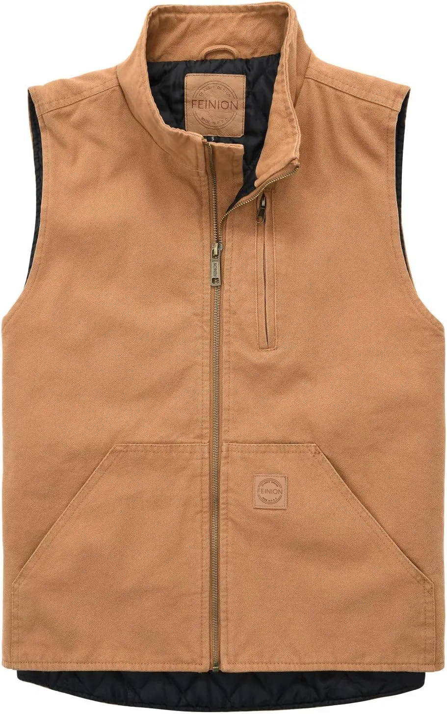 Men's Quilted Lined Zip-up Work Vest Washed Cotton Outwear Sleeveless Jacket