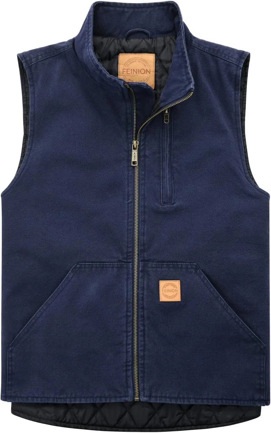 Men's Quilted Lined Zip-up Work Vest Washed Cotton Outwear Sleeveless Jacket