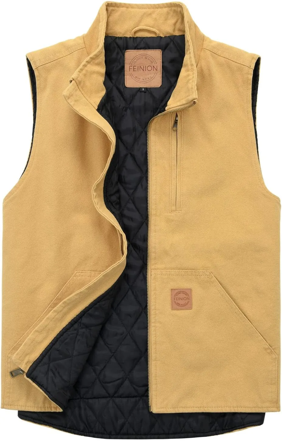 Men's Quilted Lined Zip-up Work Vest Washed Cotton Outwear Sleeveless Jacket