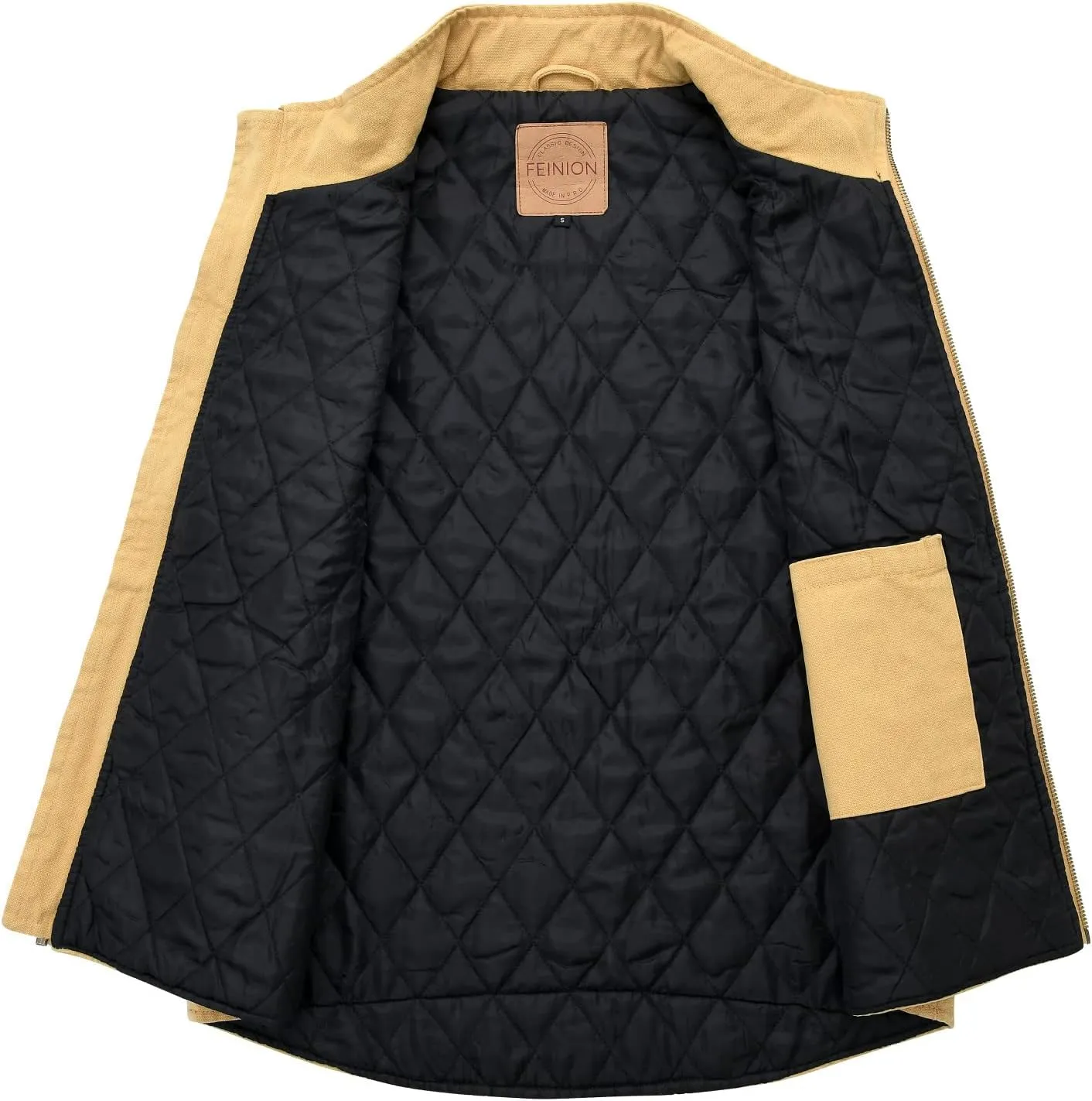 Men's Quilted Lined Zip-up Work Vest Washed Cotton Outwear Sleeveless Jacket