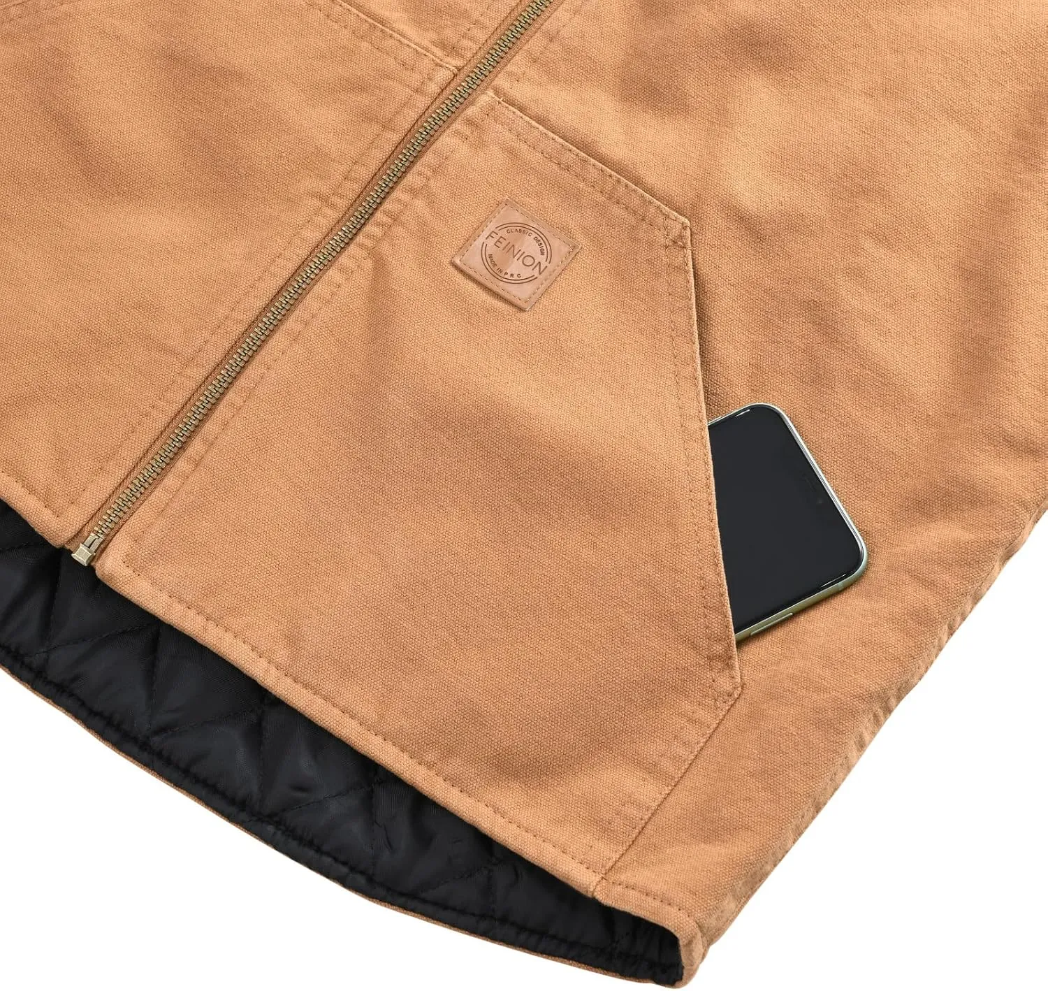 Men's Quilted Lined Zip-up Work Vest Washed Cotton Outwear Sleeveless Jacket