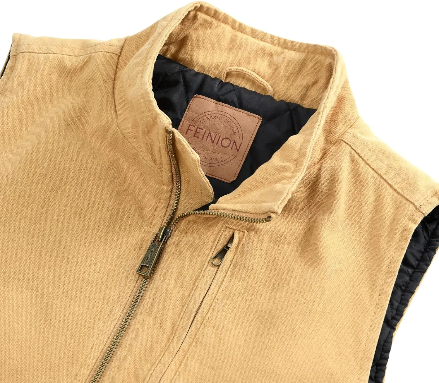 Men's Quilted Lined Zip-up Work Vest Washed Cotton Outwear Sleeveless Jacket