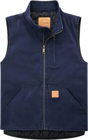 Men's Quilted Lined Zip-up Work Vest Washed Cotton Outwear Sleeveless Jacket