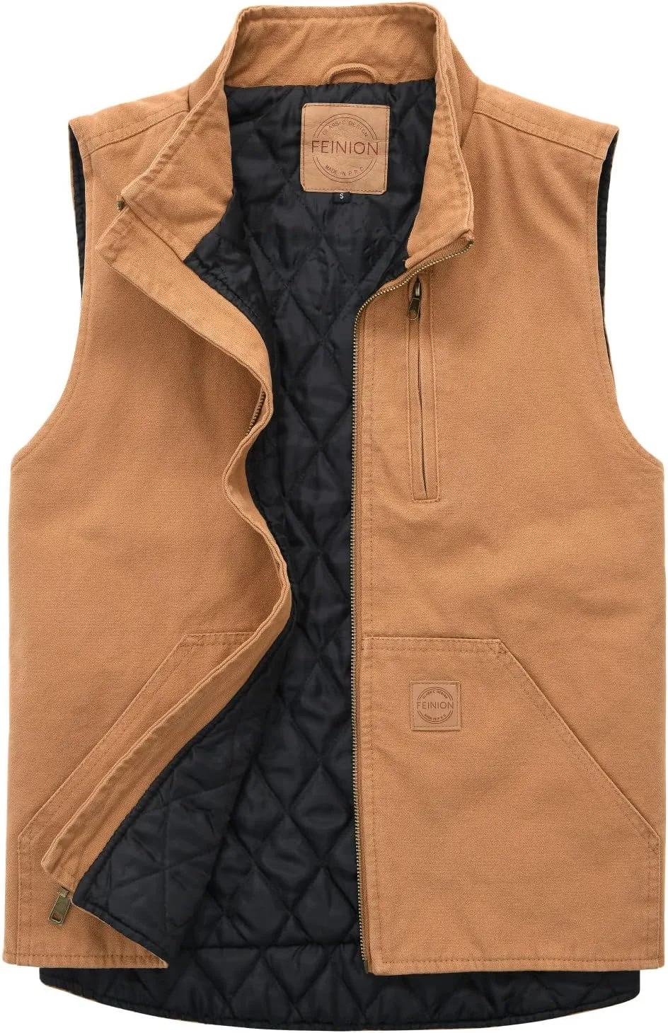 Men's Quilted Lined Zip-up Work Vest Washed Cotton Outwear Sleeveless Jacket