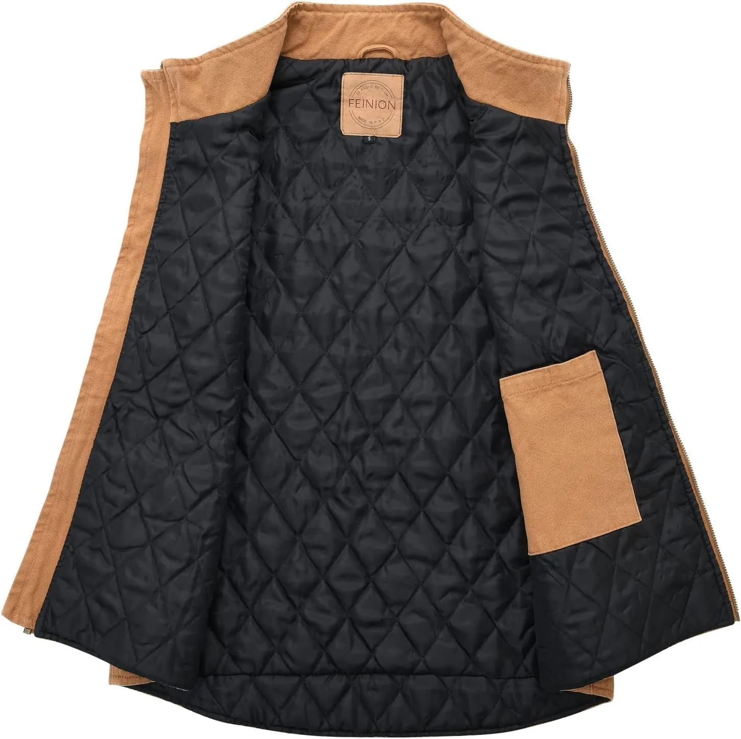 Men's Quilted Lined Zip-up Work Vest Washed Cotton Outwear Sleeveless Jacket