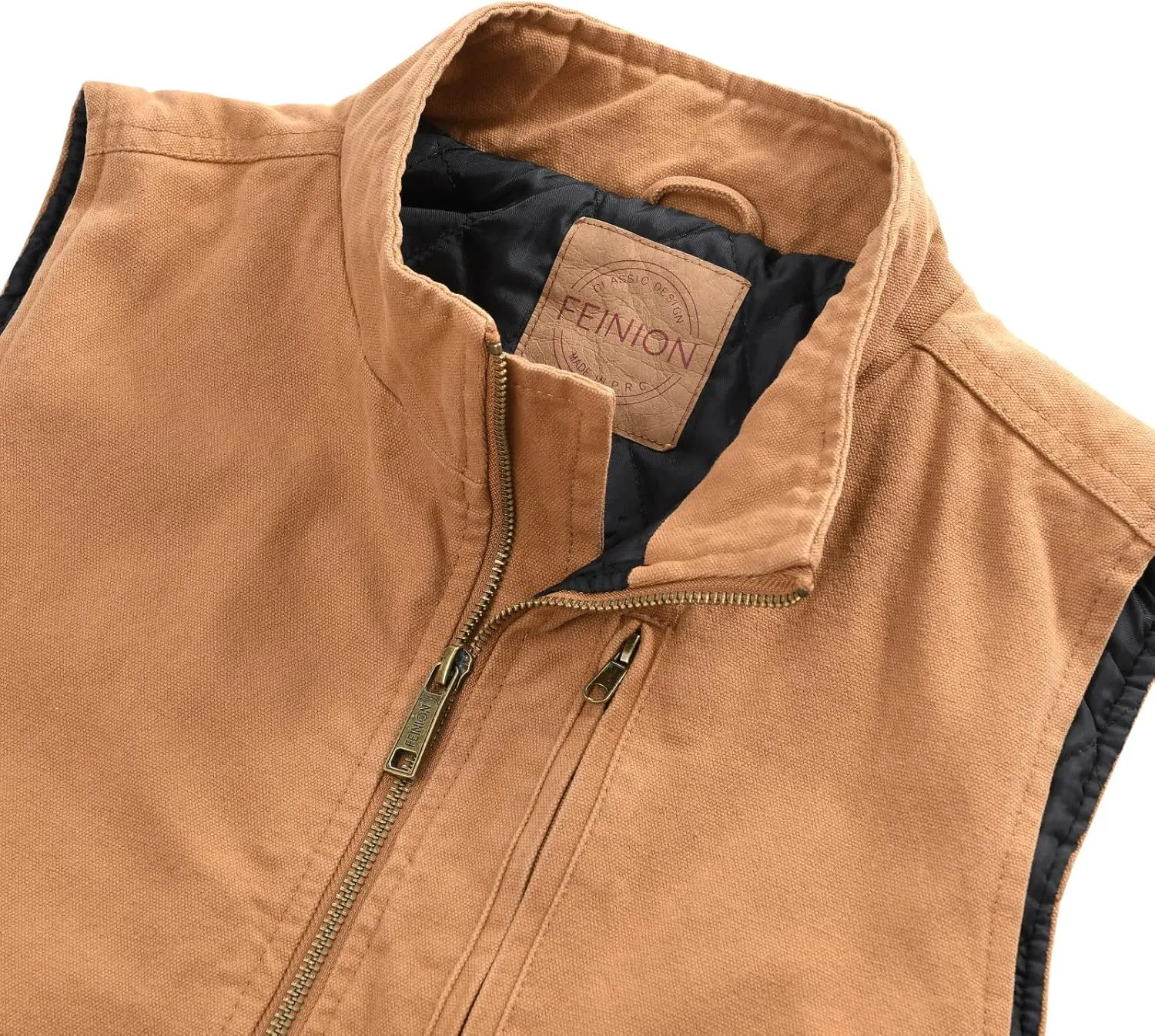 Men's Quilted Lined Zip-up Work Vest Washed Cotton Outwear Sleeveless Jacket