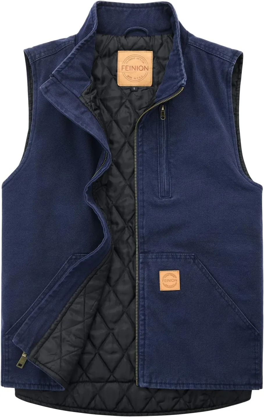Men's Quilted Lined Zip-up Work Vest Washed Cotton Outwear Sleeveless Jacket