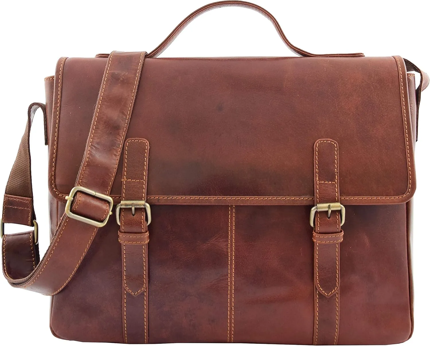 Mens Real Leather Briefcase Cross Body Organiser Messenger Bag Marland Brown