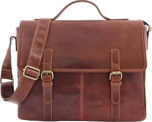Mens Real Leather Briefcase Cross Body Organiser Messenger Bag Marland Brown