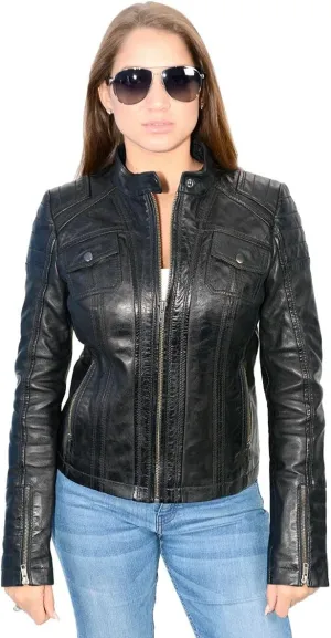 Milwaukee Leather SFL2805 Women's Black Quilted Mandarin Collar Fashion Casual Motorcycle Leather Jacket