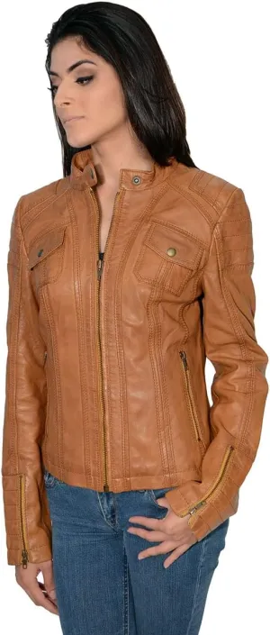 Milwaukee Leather SFL2805 Women's Black Quilted Mandarin Collar Fashion Casual Motorcycle Leather Jacket