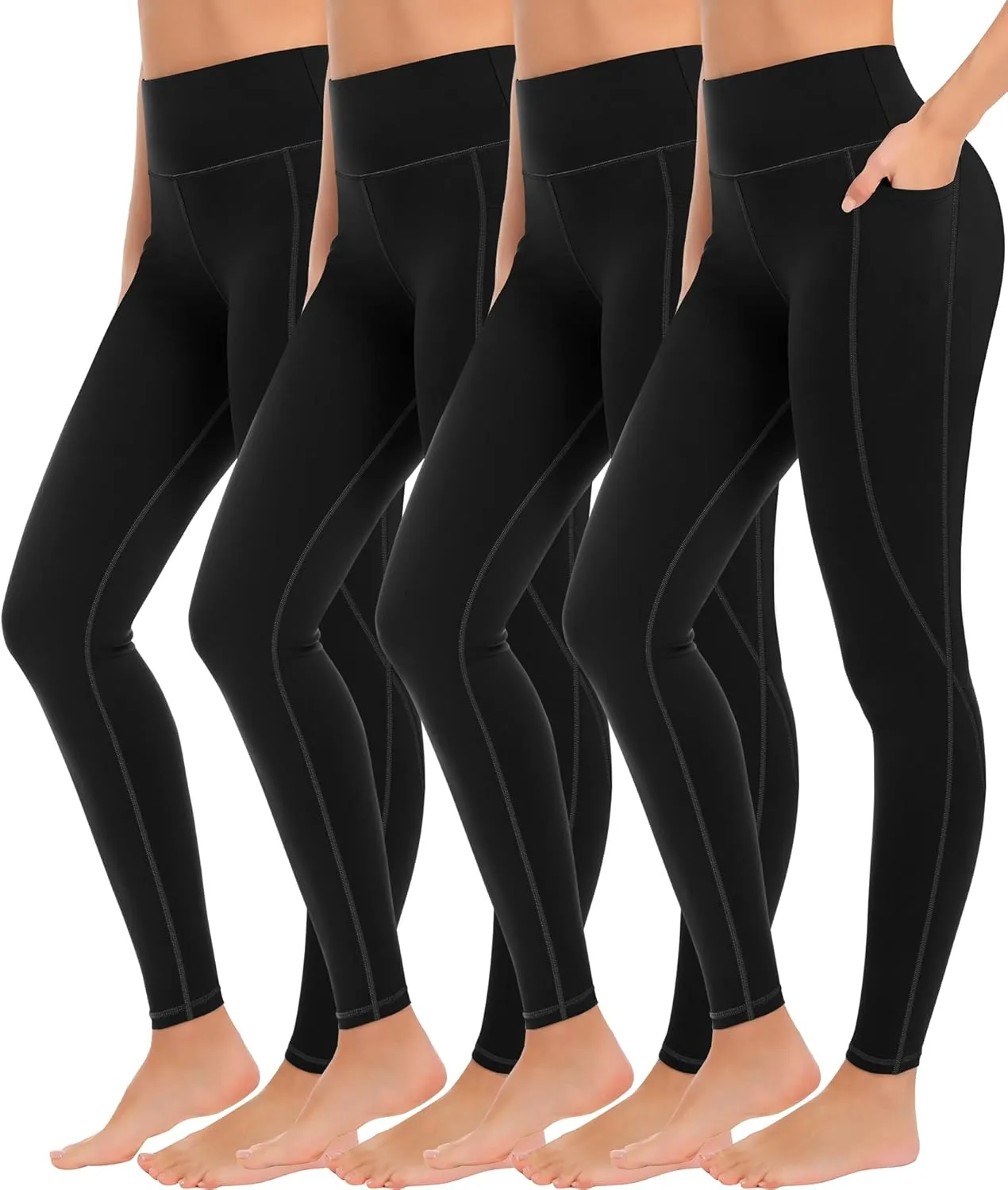 MIRITY 4 Pack Yoga Leggings with Pockets for Women - High Waist Tummy Control Pants for Workout