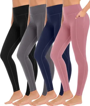 MIRITY 4 Pack Yoga Leggings with Pockets for Women - High Waist Tummy Control Pants for Workout
