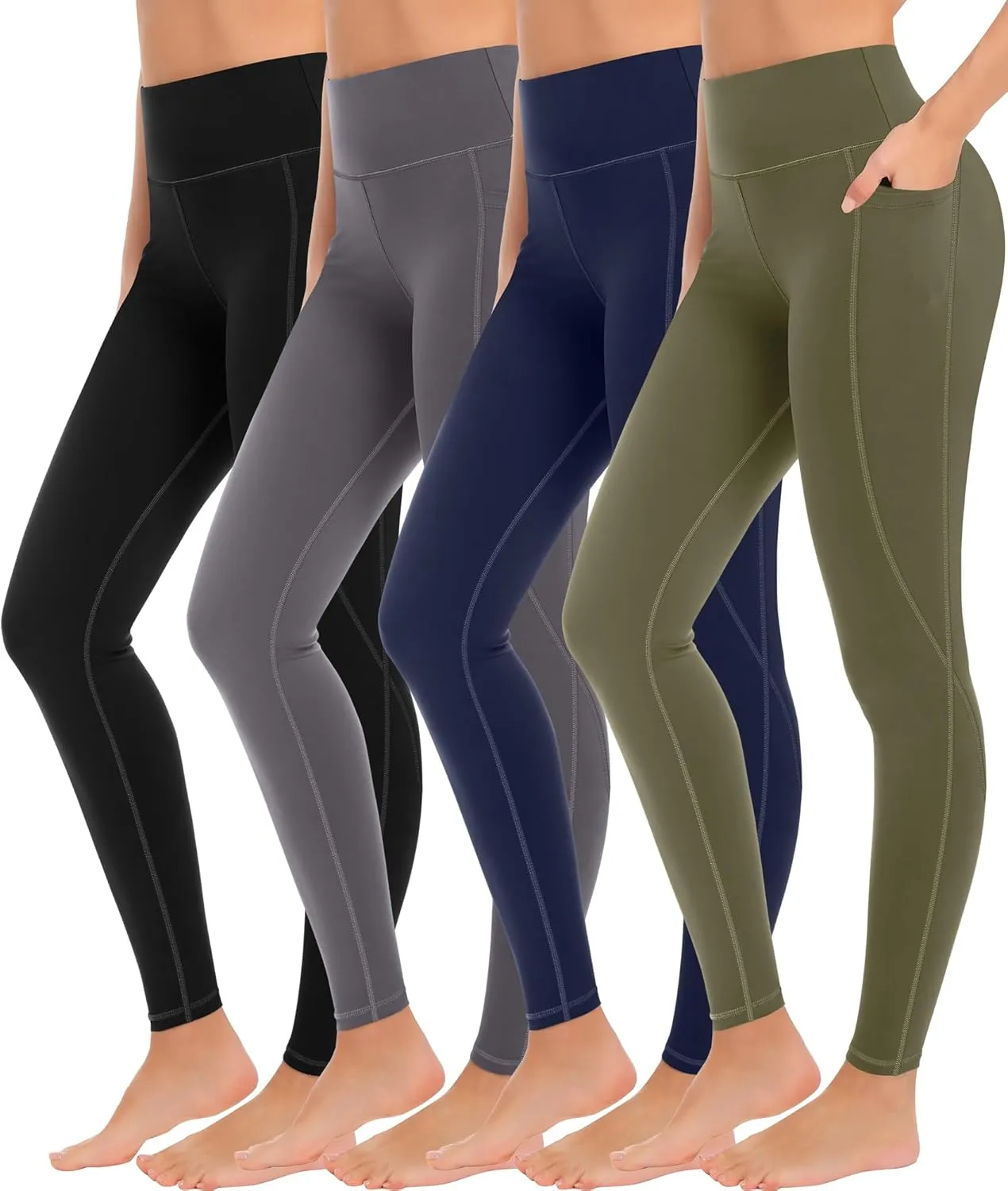 MIRITY 4 Pack Yoga Leggings with Pockets for Women - High Waist Tummy Control Pants for Workout