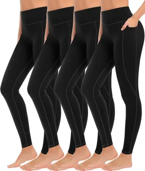 MIRITY 4 Pack Yoga Leggings with Pockets for Women - High Waist Tummy Control Pants for Workout