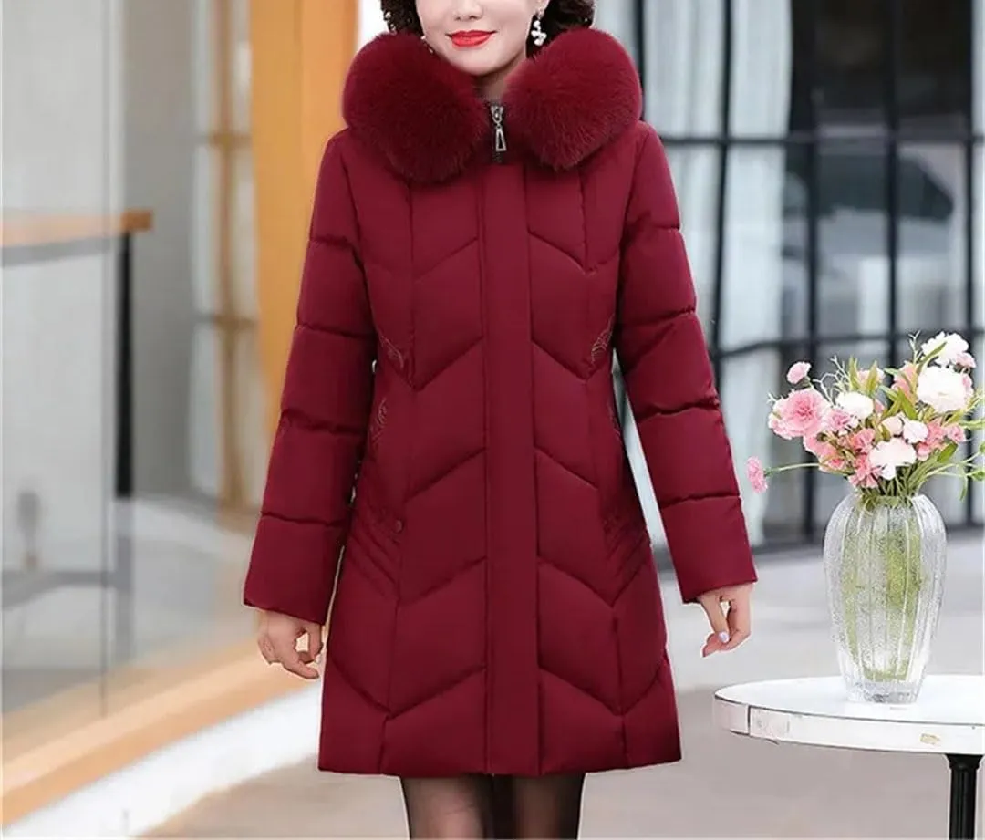 Mother Winter Coat Elderly Cotton Padded Jacket Women's Thicken Down Padded Jacket Hooded Parka