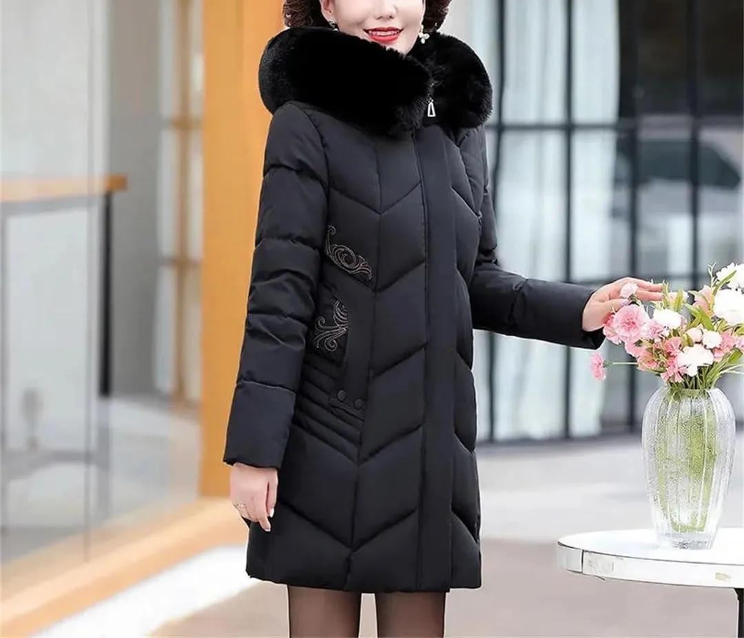 Mother Winter Coat Elderly Cotton Padded Jacket Women's Thicken Down Padded Jacket Hooded Parka