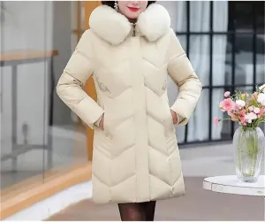Mother Winter Coat Elderly Cotton Padded Jacket Women's Thicken Down Padded Jacket Hooded Parka