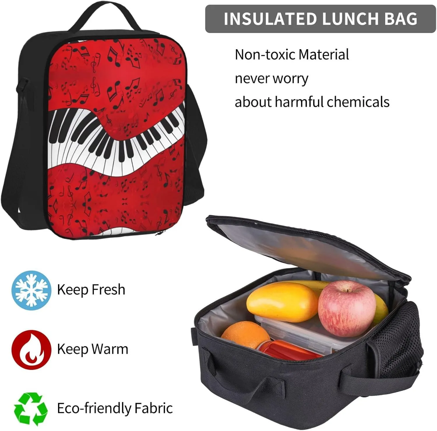 Music Note Piano Print 3pcs Casual Backpack With Lunch Box Unisex Adjustable Backpack,Travel Laptop Backpack
