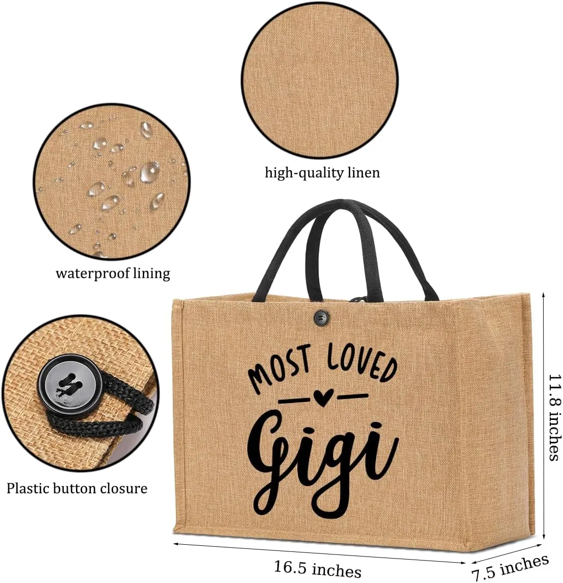 Nanny Mama Mom Memaw Abuela Granny Mimi Aunt Grandma Nana Gigi Gifts Burlap Tote Bag for Women Lady