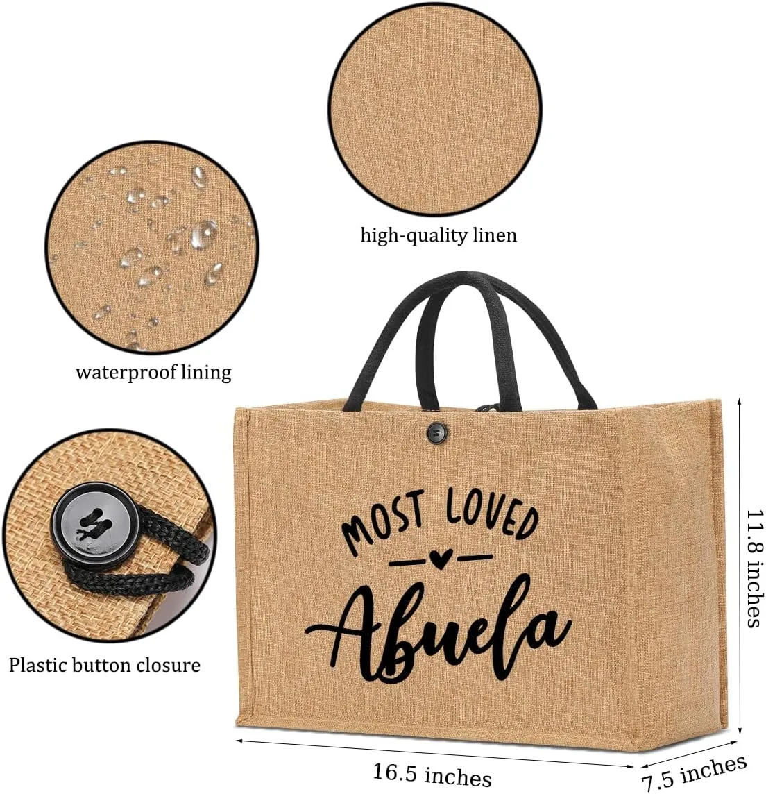 Nanny Mama Mom Memaw Abuela Granny Mimi Aunt Grandma Nana Gigi Gifts Burlap Tote Bag for Women Lady