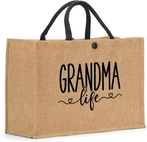Nanny Mom Mama Memaw Abuela Granny Mimi Aunt Nana Gigi Grandma Gifts Burlap Tote Bag for Women Lady