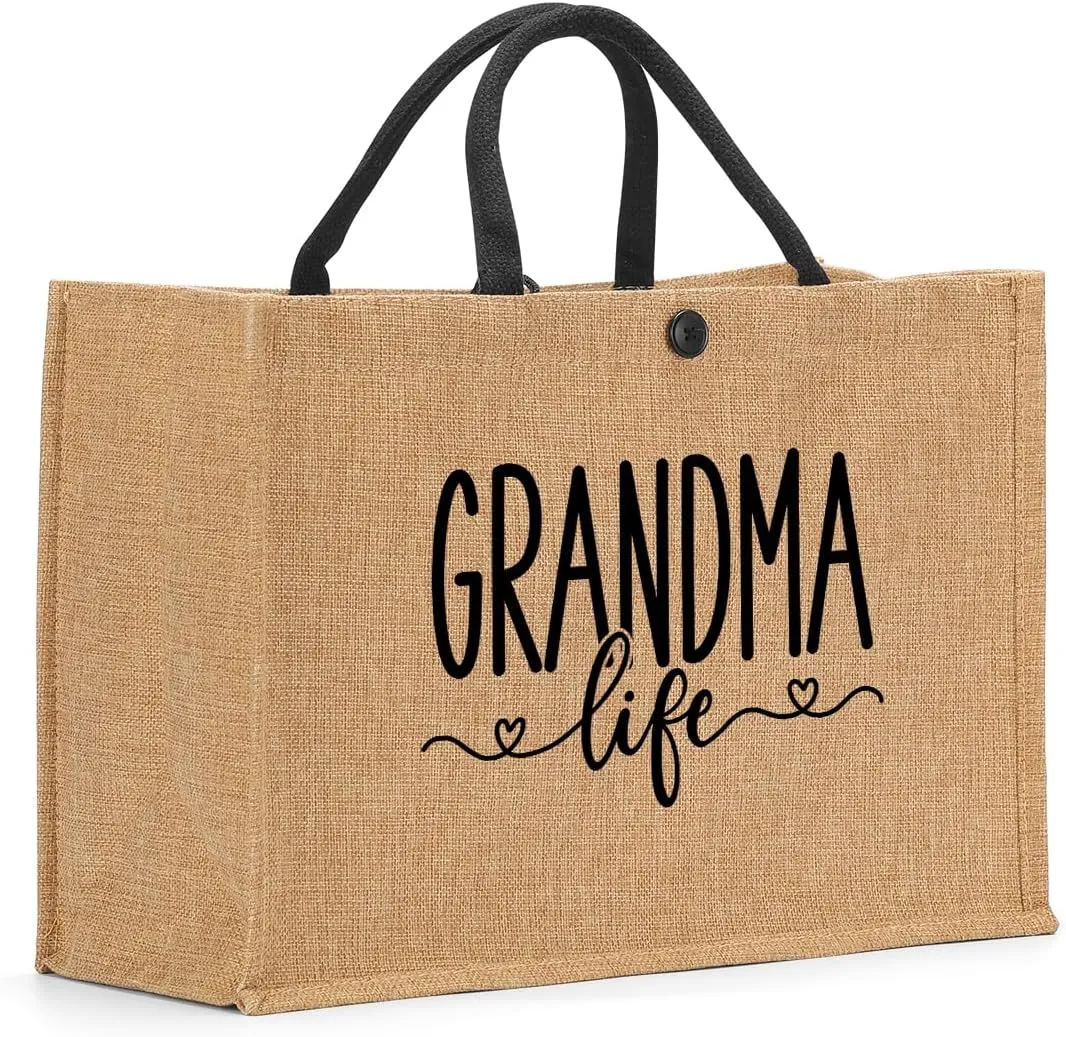 Nanny Mom Mama Memaw Abuela Granny Mimi Aunt Nana Gigi Grandma Gifts Burlap Tote Bag for Women Lady