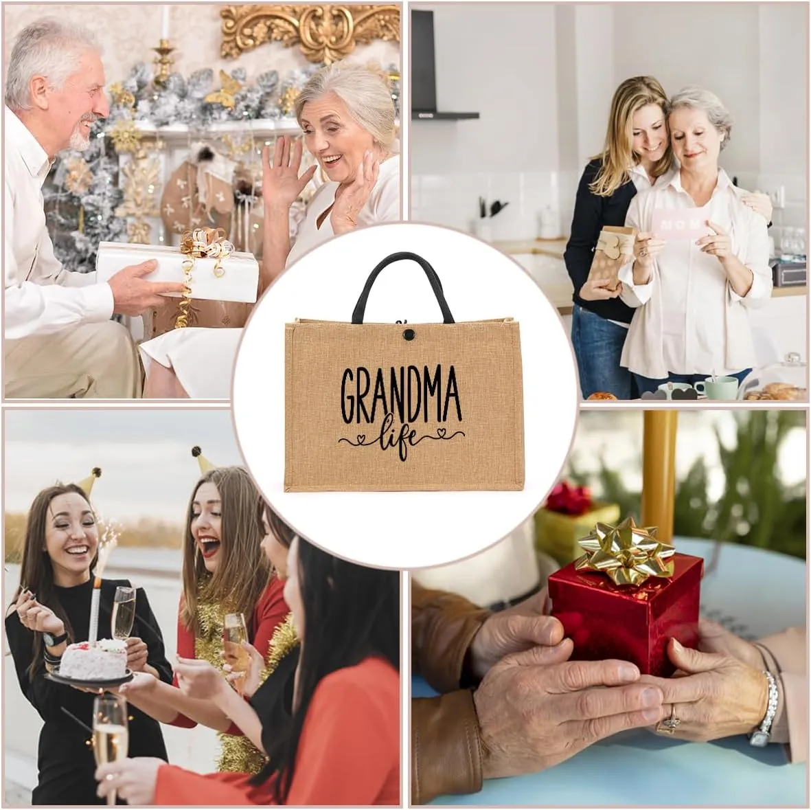 Nanny Mom Mama Memaw Abuela Granny Mimi Aunt Nana Gigi Grandma Gifts Burlap Tote Bag for Women Lady