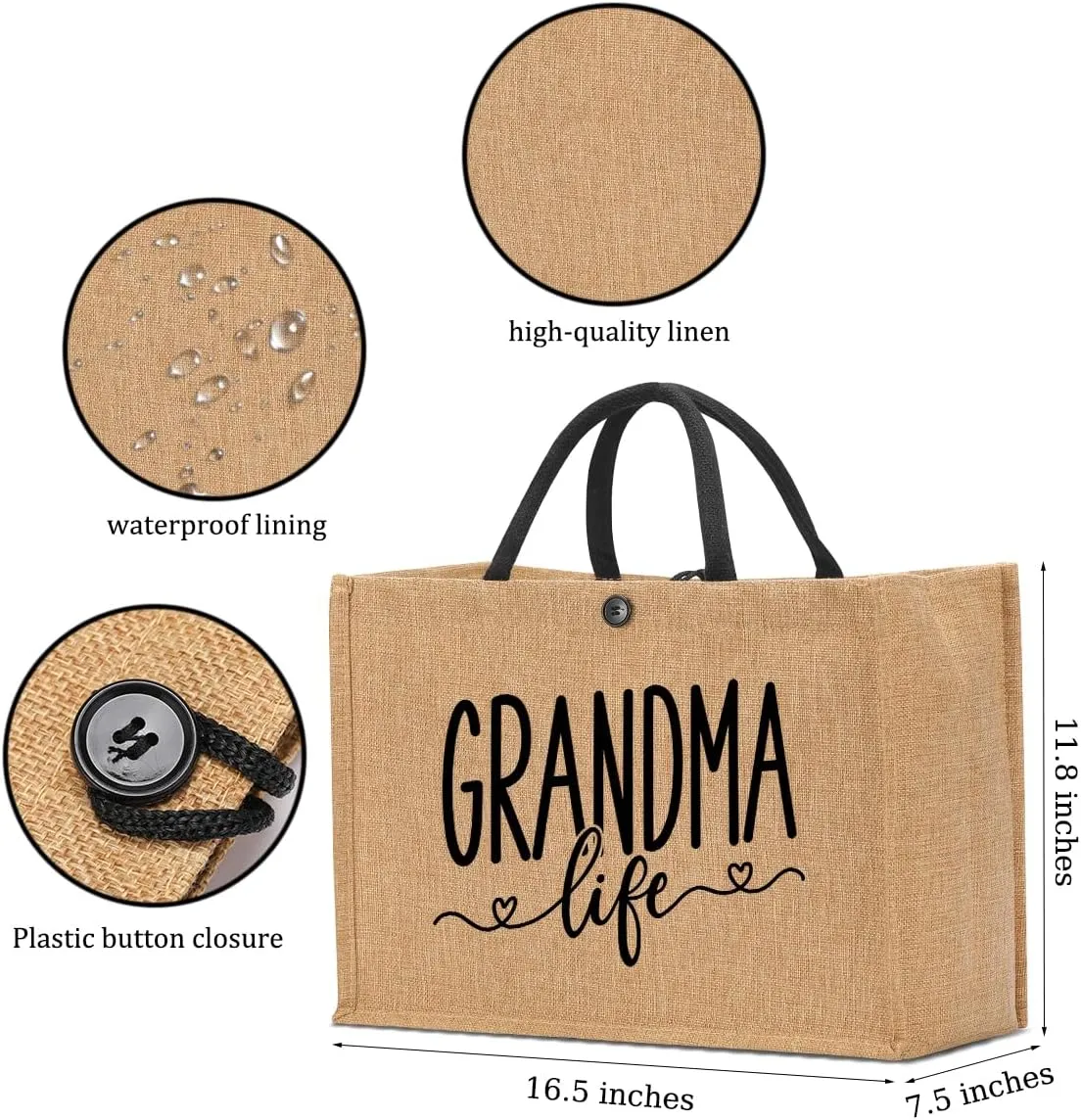 Nanny Mom Mama Memaw Abuela Granny Mimi Aunt Nana Gigi Grandma Gifts Burlap Tote Bag for Women Lady
